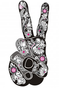 Vector illustration in floral style of a hand with victory sign