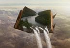 Imagem editada com um livro nas alturas mostrando cachoeiras no seu interior que caem para fora do livro.
