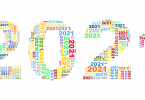 Imagem da palavra 2021 escrita em letras grandes. A palavra é formada por vários números representando o ano novo de 2021.