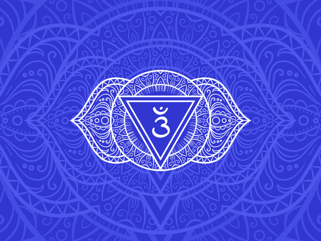 Ilustração do símbolo do chakra Ajna. É uma mandala azul escura.