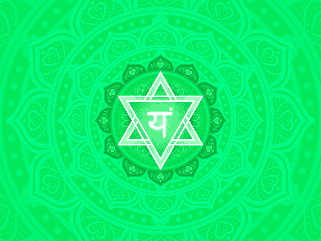 Ilustração do símbolo do chakra Anahata. É uma mandala verde.