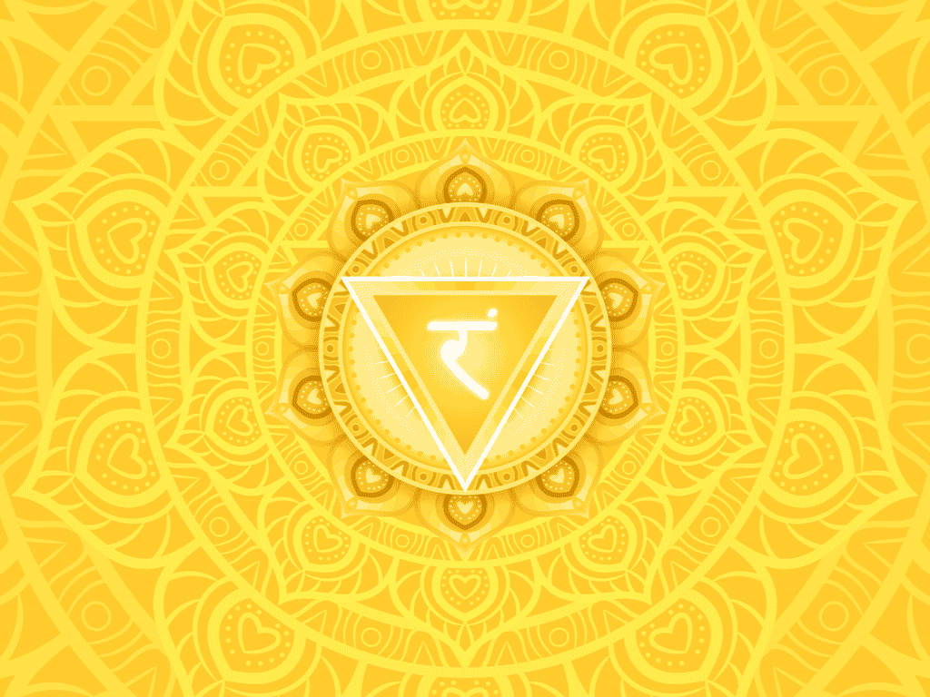Ilustração do símbolo do chakra Manipura. É uma mandala amarela.