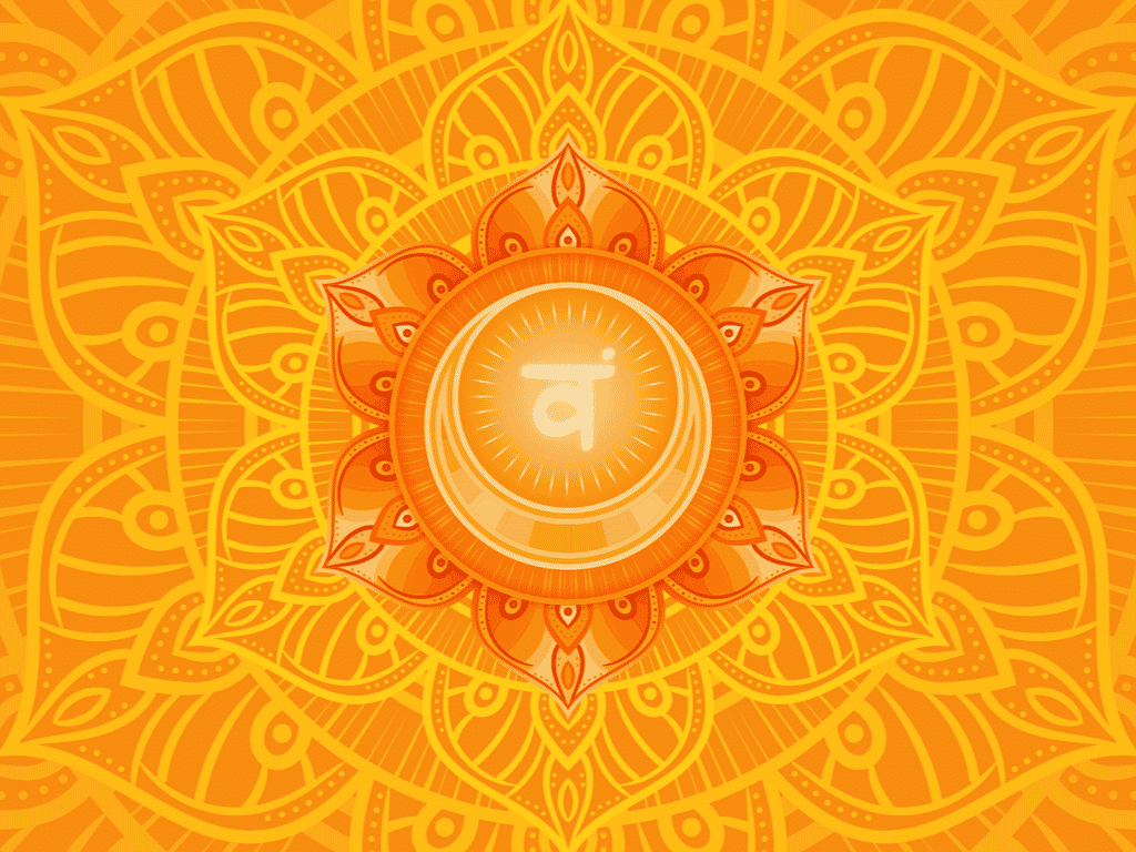 Ilustração do símbolo do chakra Svadhisthana. É uma mandala laranja.