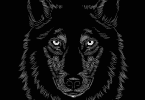 Desenho de um lobo em preto e branco