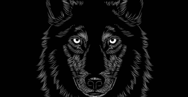 Desenho de um lobo em preto e branco