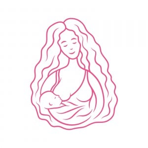 Breastfeeding graphic sign. Mother with baby on her hands.