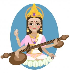 Hindu Goddess Saraswati. Vector hand drawn illustration.