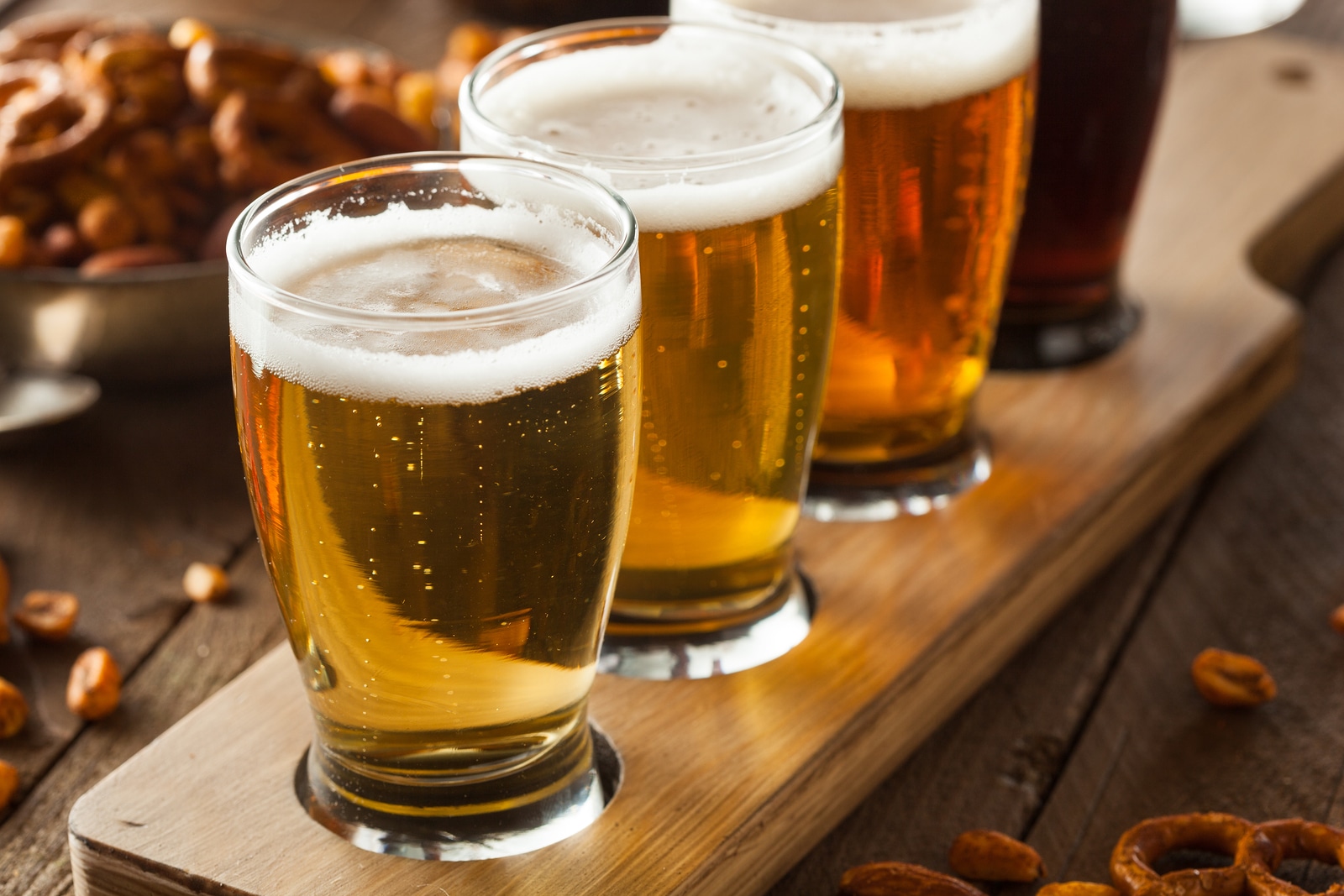 Assorted Beers in a Flight Ready for Tasting