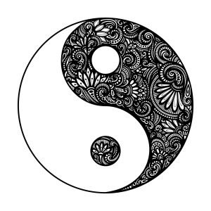 Vector Ornate Yin Yang Symbol. Beautiful Decorative Emblem. Black and White Illustration