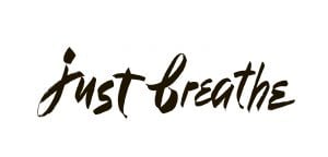 Just breathe. Inspirational quote calligraphy. Vector brush lettering about life calm positive saying.