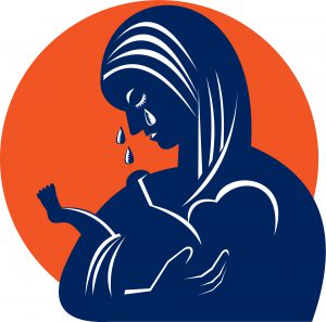 vector illustration of Mother and baby in tears