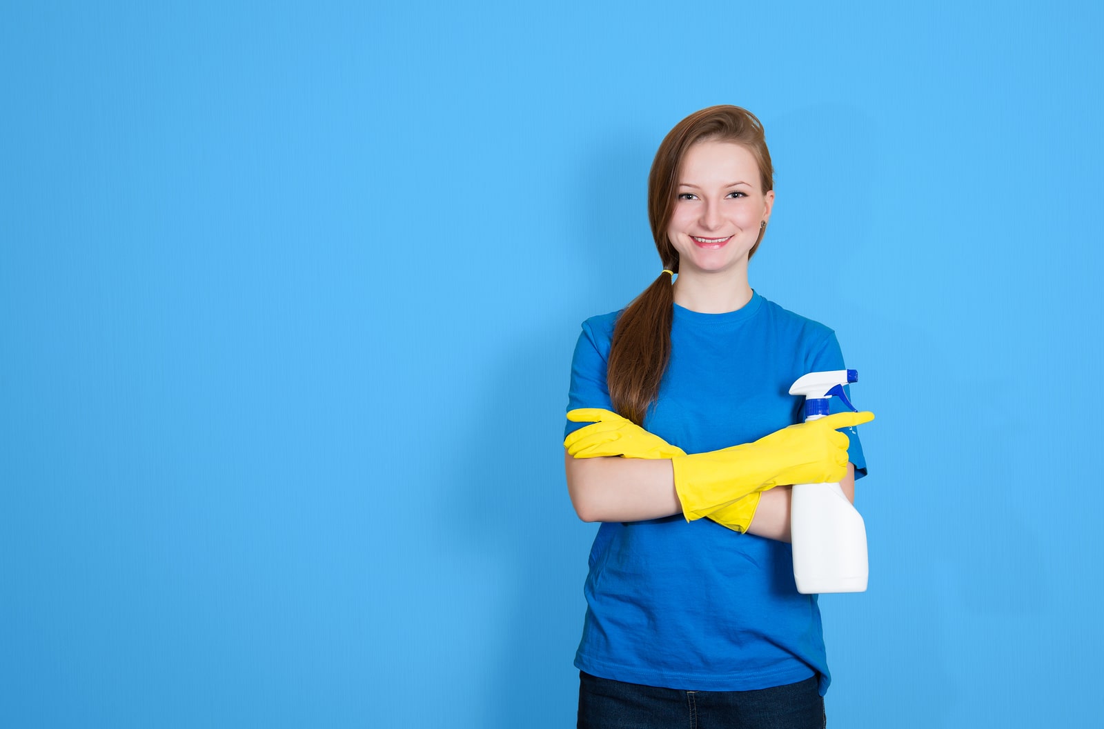 Spring Cleaning. Cleaning Woman With Cleaning Spray Bottle Happy