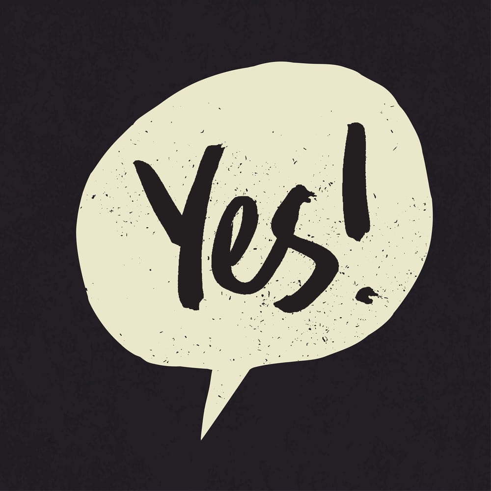 Yes sign in speech bubble. Grunge styled