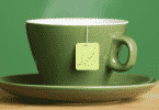 Xícara verde com chá quente