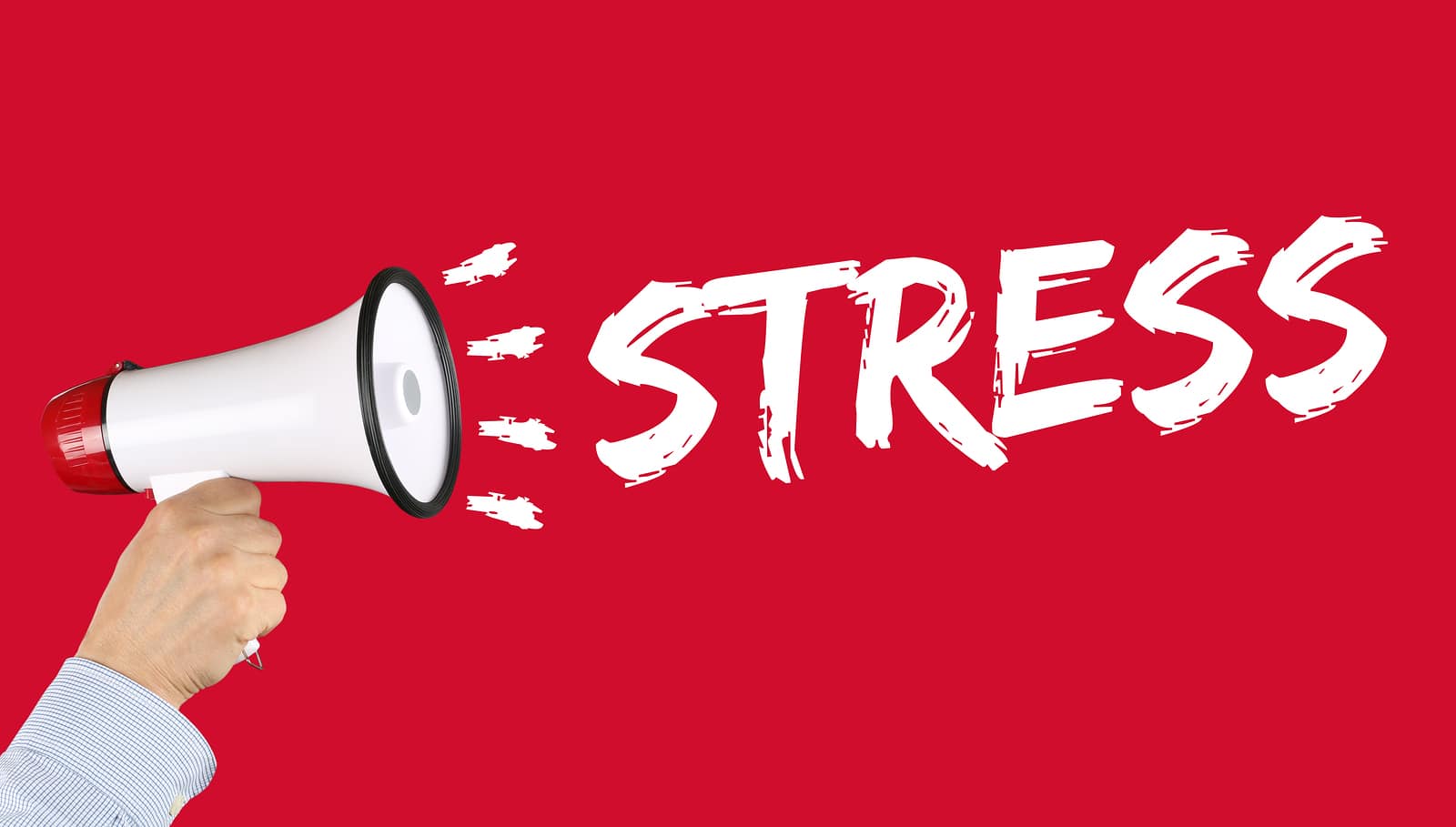 Stress stressed business concept burnout at work relaxed hand with megaphone