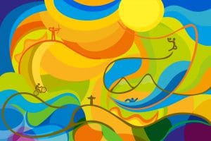 Rio 2016 abstract colorful background. Summer color of Olympic games 2016 wallpaper. Summer Sport Brazil background. Vector template for backgrounds cards web and journals. Athletes icon.