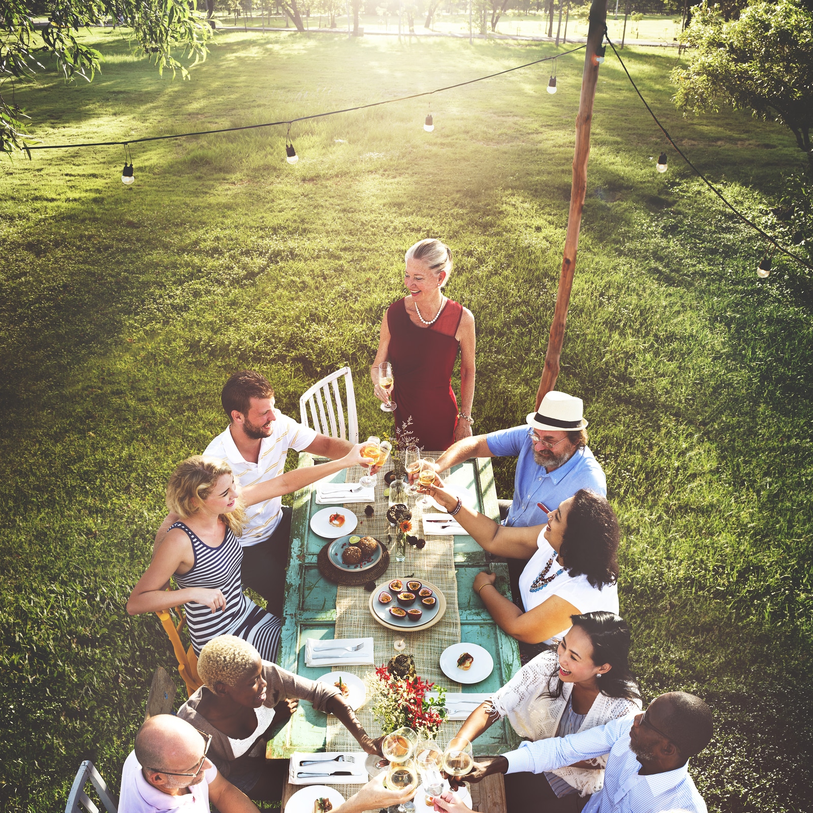 Diverse Neighbors Drinking Party Yard Concept