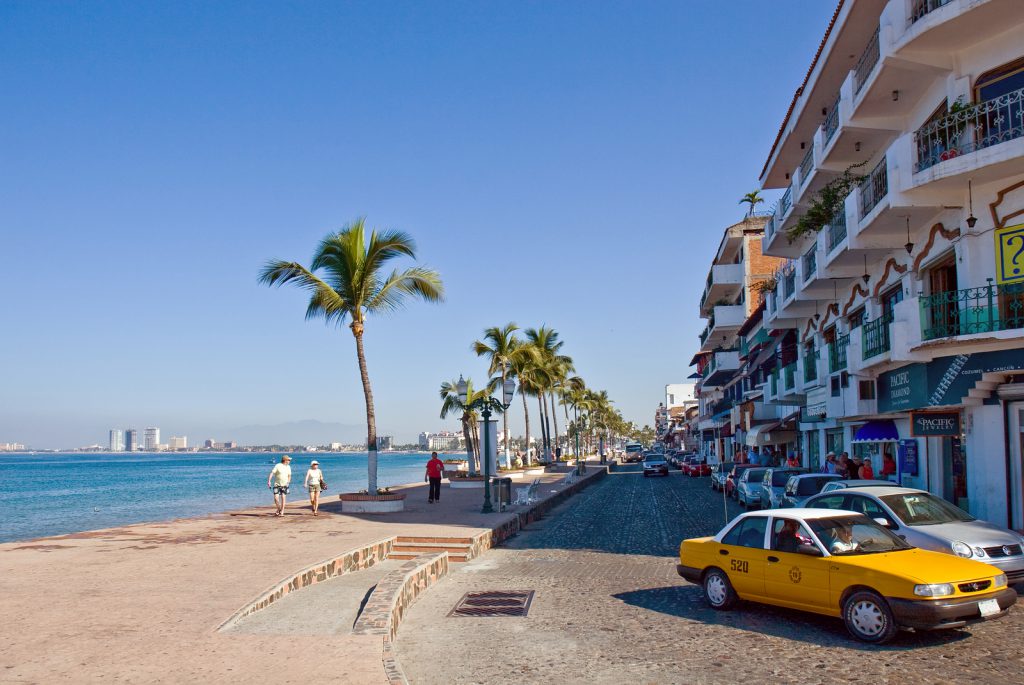 View of the main road along the coast of Puerto Vallarta Mexico