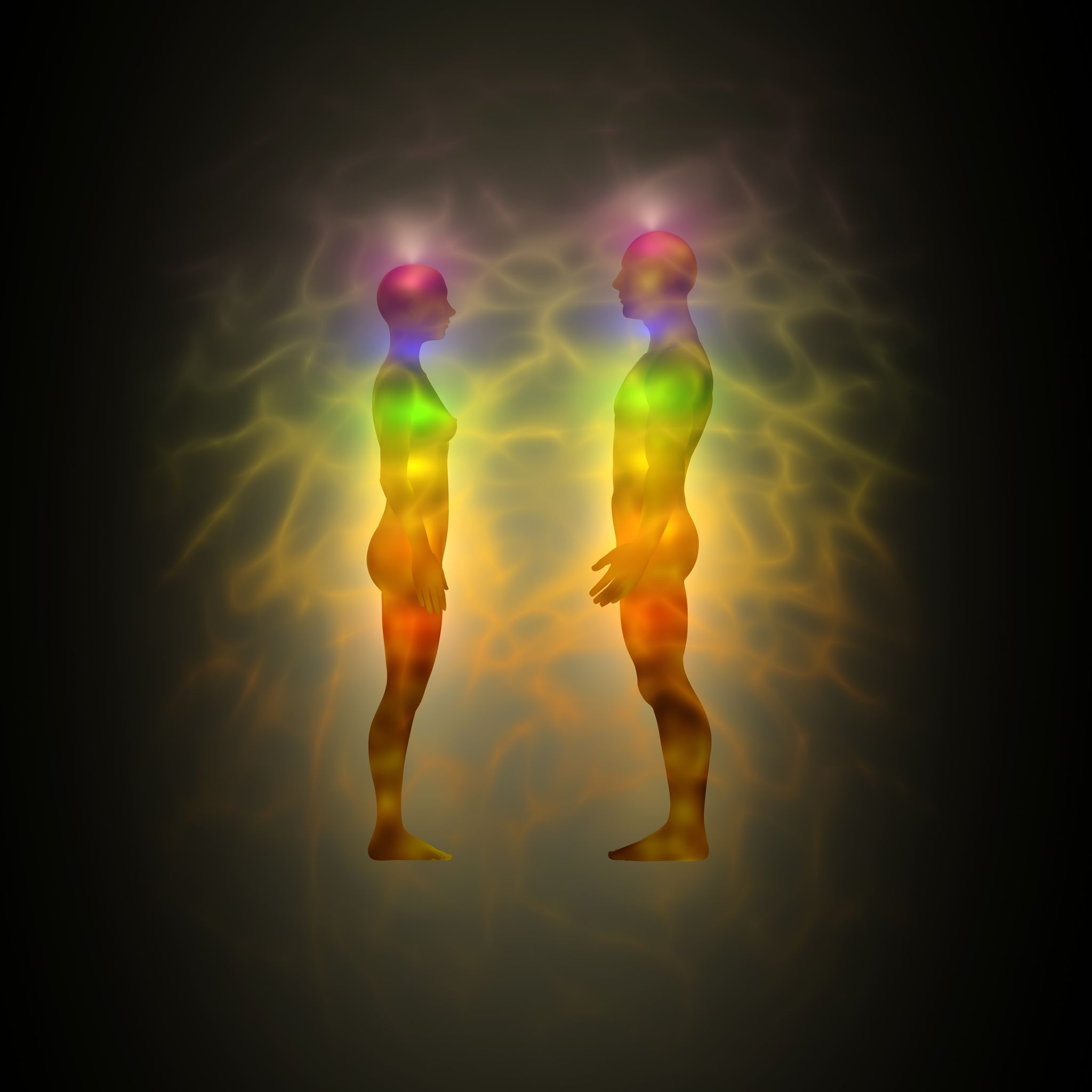 silhueta do corpo de energia humana com aura e chakras