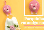 Banner com informações sobre o Porta pano de prato - Porquinho em amigurumi.