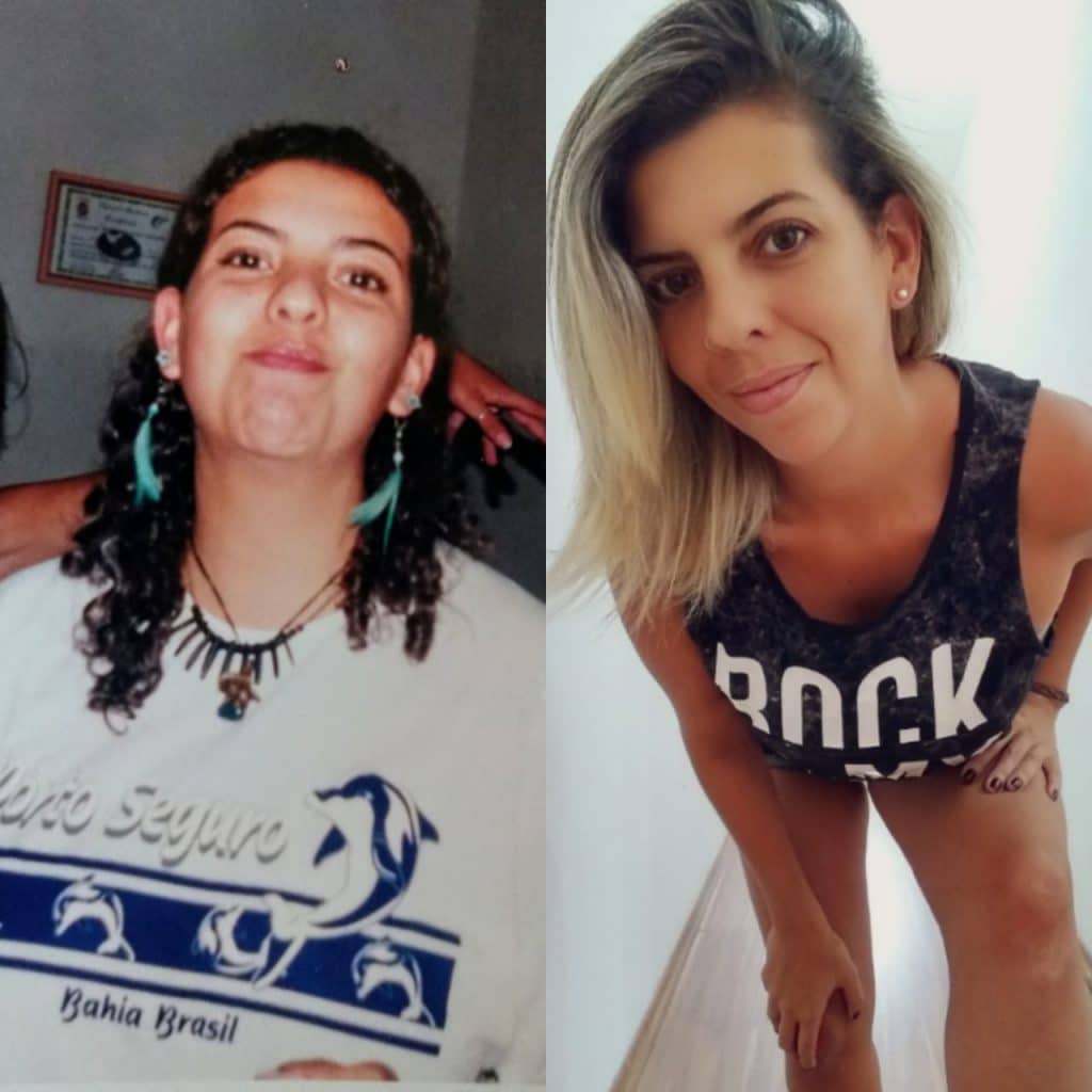 Montagem da autora do texto, Carolina Zambelo, com seus 16 anos (imagem à esquerda) e com 34 anos (imagem à direita)