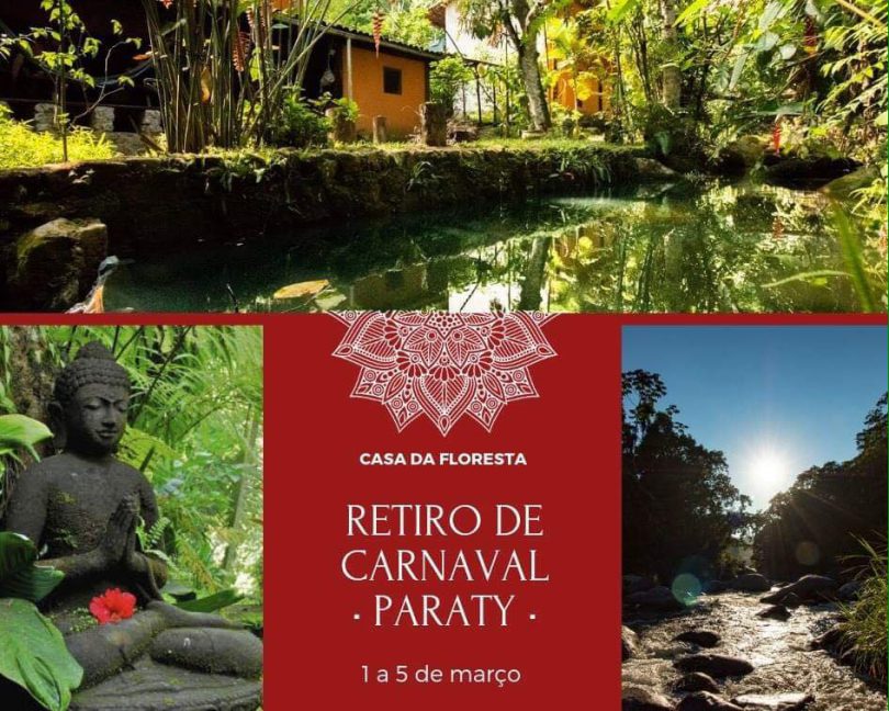 Banner com informações do retiro Carnaval na Floresta.