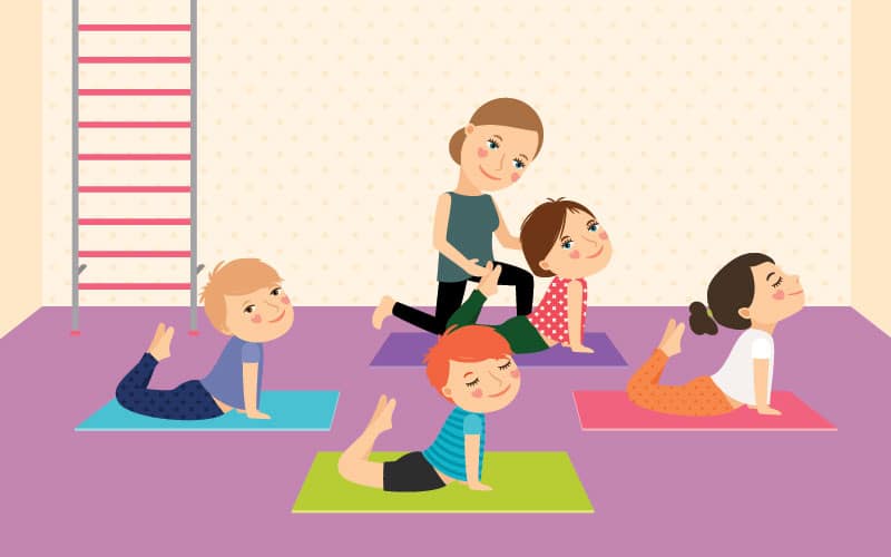 Crianças praticando yoga e meditação.