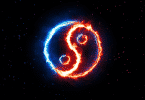 Símbolo Yin Yang representados pelo fogo azul e vermelho