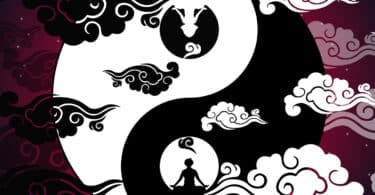 Ilustração de Yin Yang com nuvens