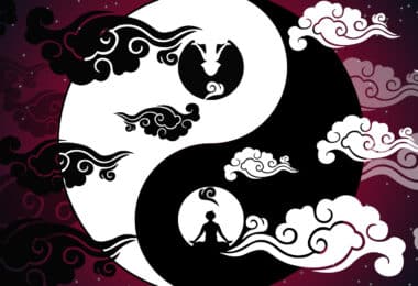 Ilustração de Yin Yang com nuvens