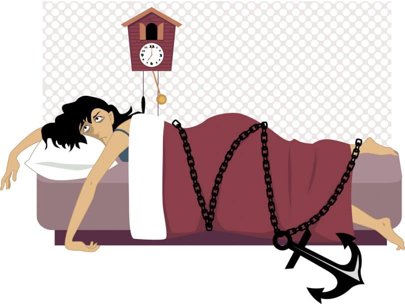 Ilustração de mulher deitada na cama.