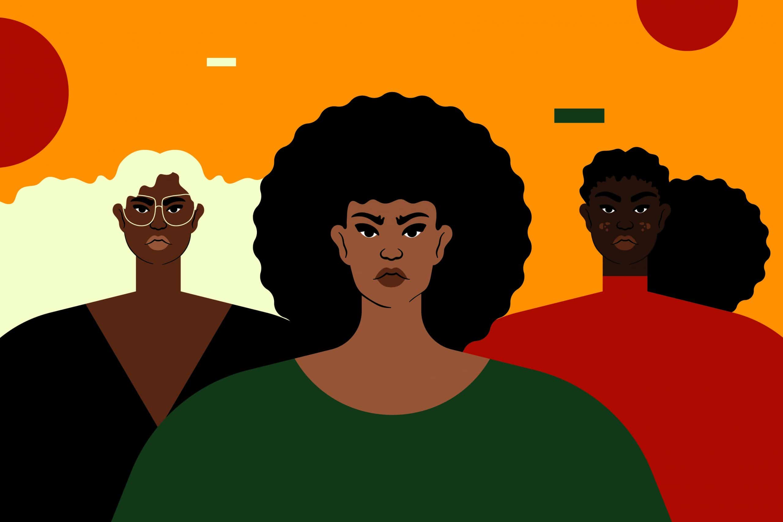 Ilustração de três mulheres negras.