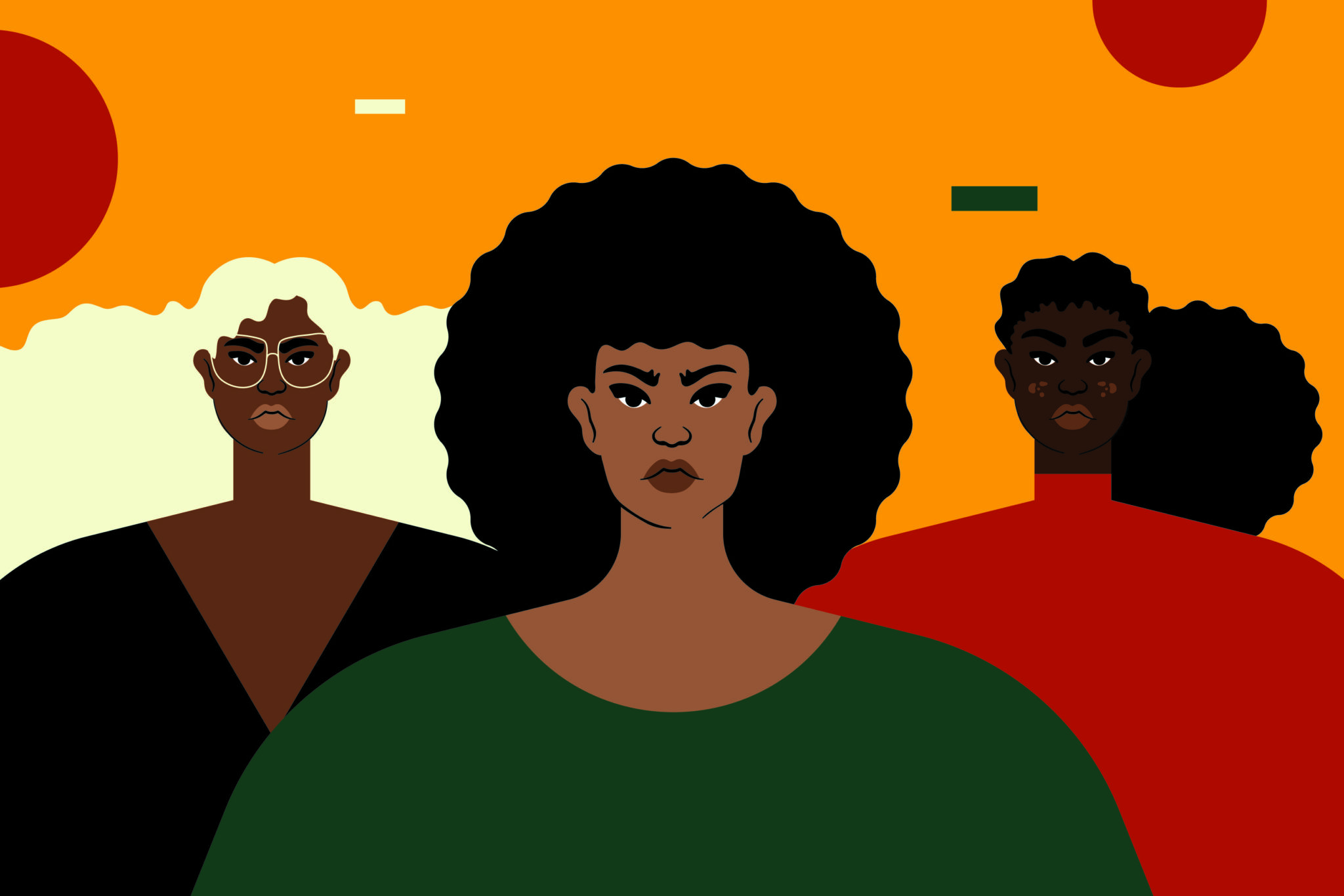 Ilustração de três mulheres negras.