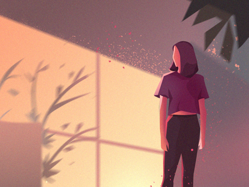 Ilustração de mulher com reflexo do sol na janela