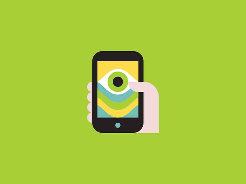Ilustração de um celular com um olho.