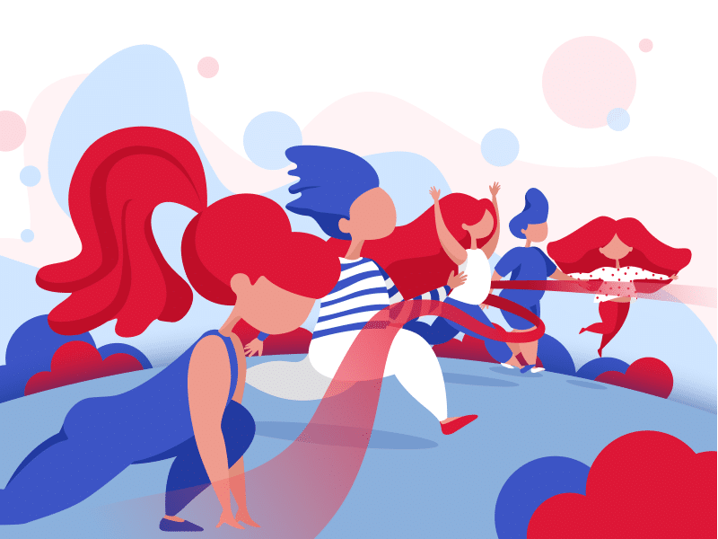 Ilustração de mulheres em uma corrida.