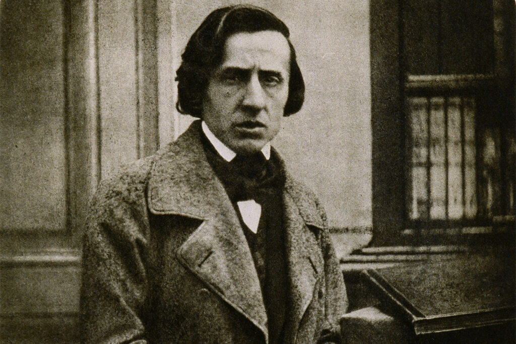 Fotografia em preto e branco de Frédéric Chopin.