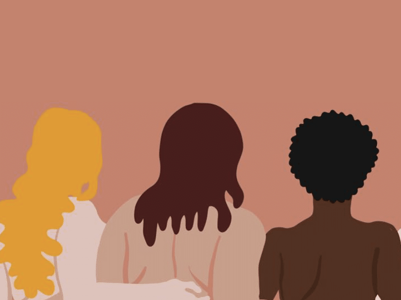 Ilustração de mulheres de diferentes corpos de costas.
