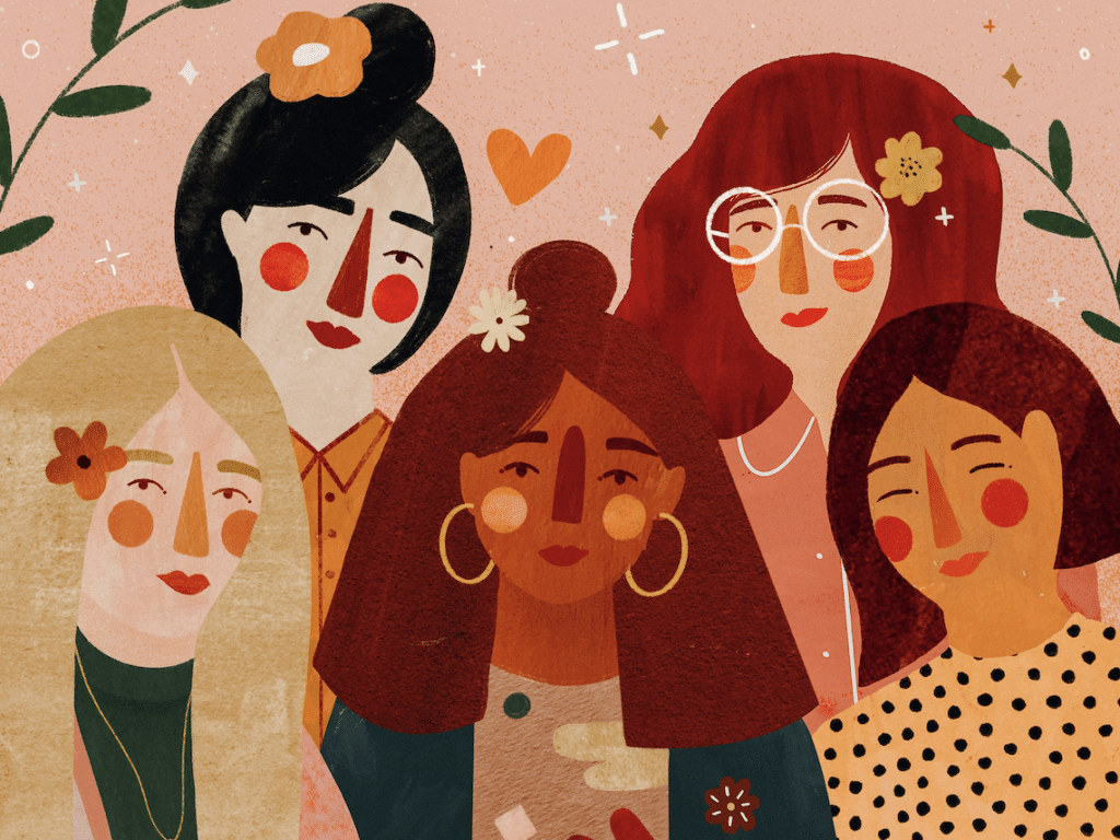 Ilustração de mulheres de diferentes etnias juntas.