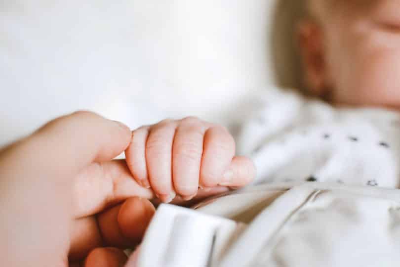 Bebê segurando mão de adulto