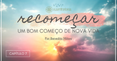 Capa do livro "Recomçar... Um bom começo de nova vida", com o título escrito sobre o nascer do sol.