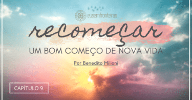 Capa do livro "Recomeçar... Um começo de nova vida" , com o nascer do sol abaixo dos escritos.