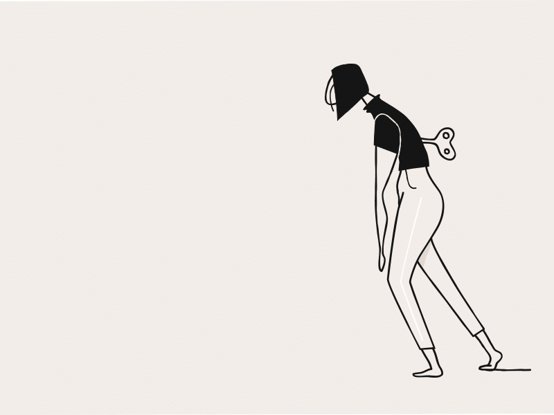 Ilustração de uma mulher cansada, andando cabisbaixa.