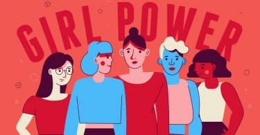 Ilustração de mulheres com escrito "Girl Power" ao fundo