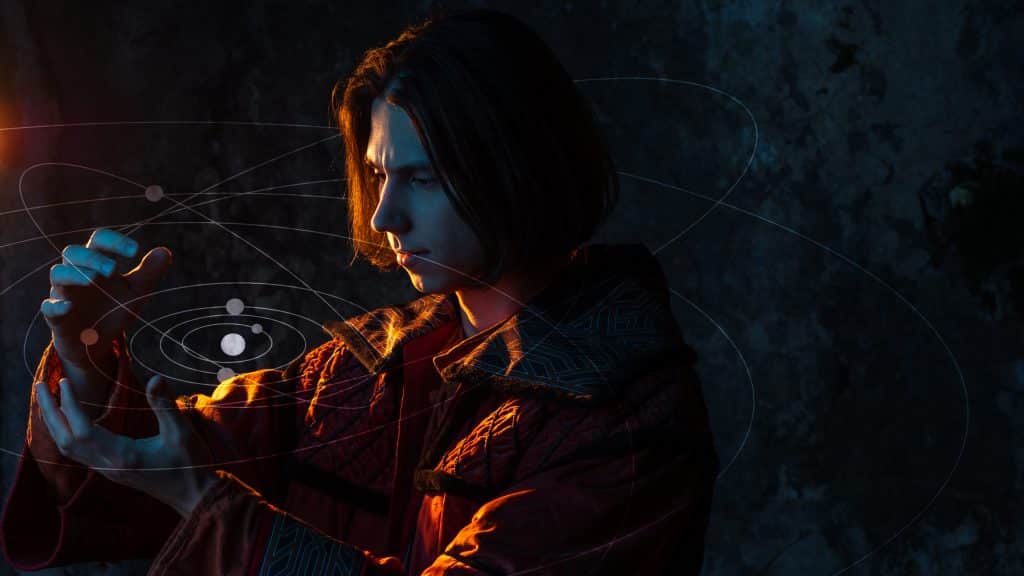 Imagem do jovem cientista Nicolau Copérnico fazendo seus experimentos relacionados à astronomia.