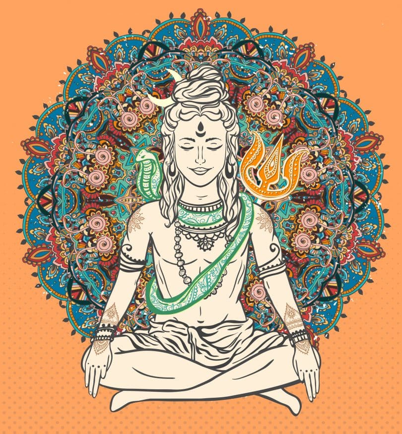 Ilustração de Shiva sorrindo com os olhos fechados