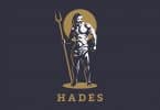 Ilustração de Hades como um homem forte segurando um cetro de dois dentes.