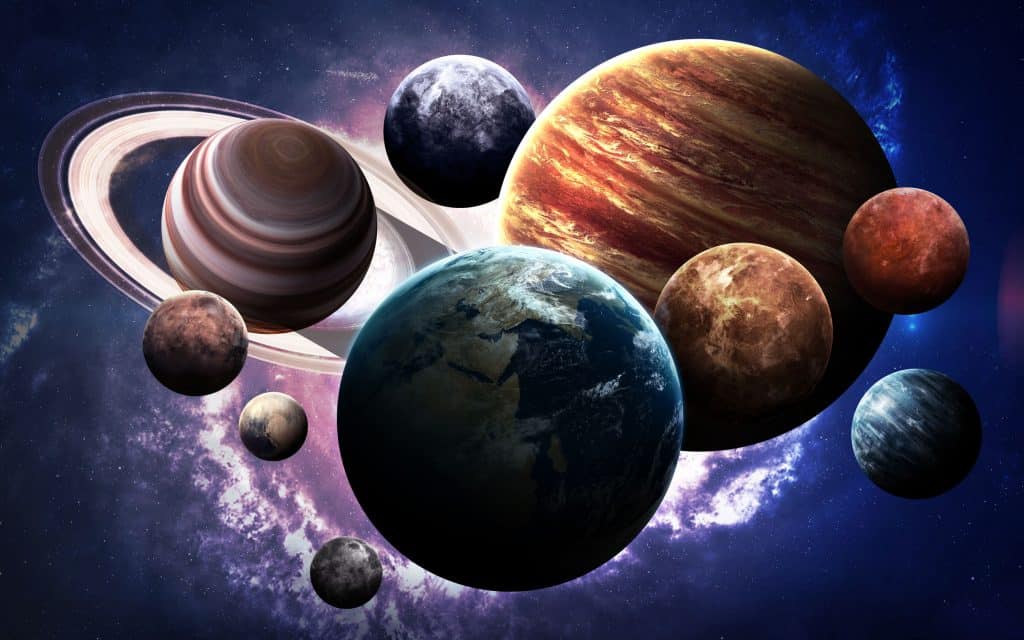 Ilustração de planetas um ao lado do outro