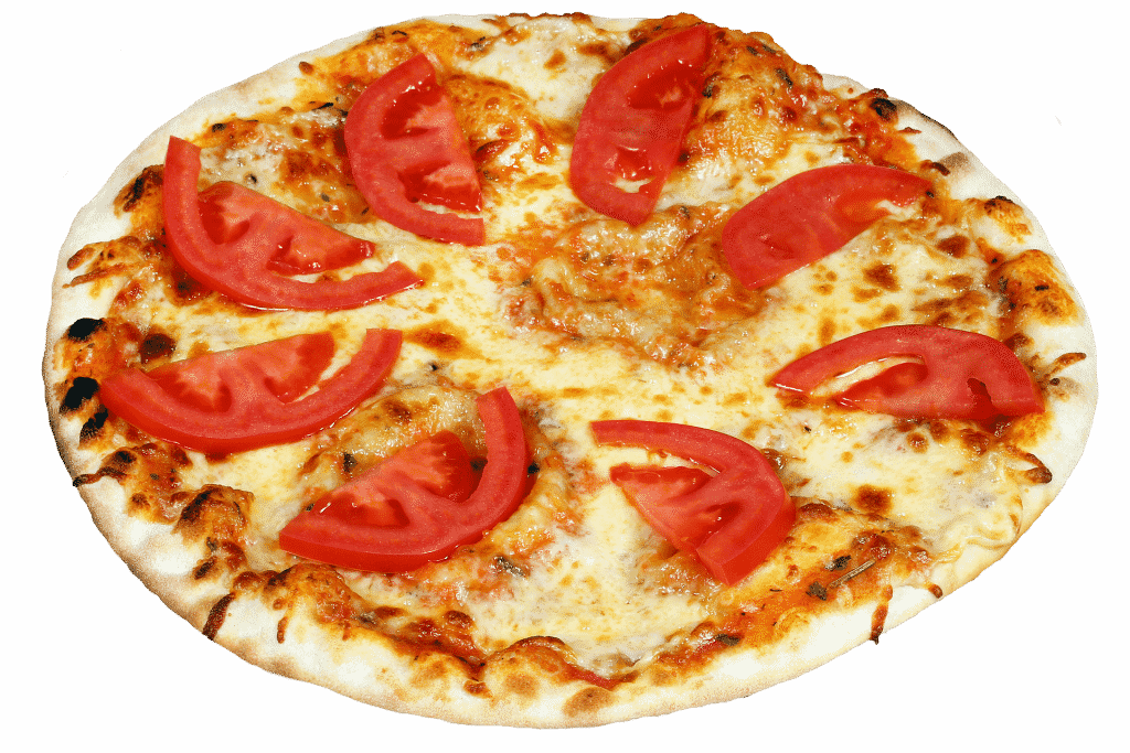 Imagem de uma linda e saborosa pizza no sabor Marguerita pronta para ser degustada.
