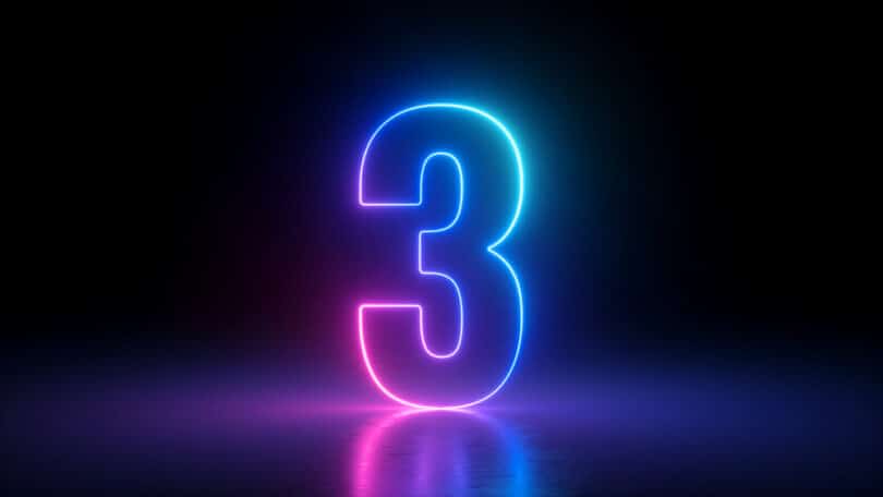 Número 3 em neon.